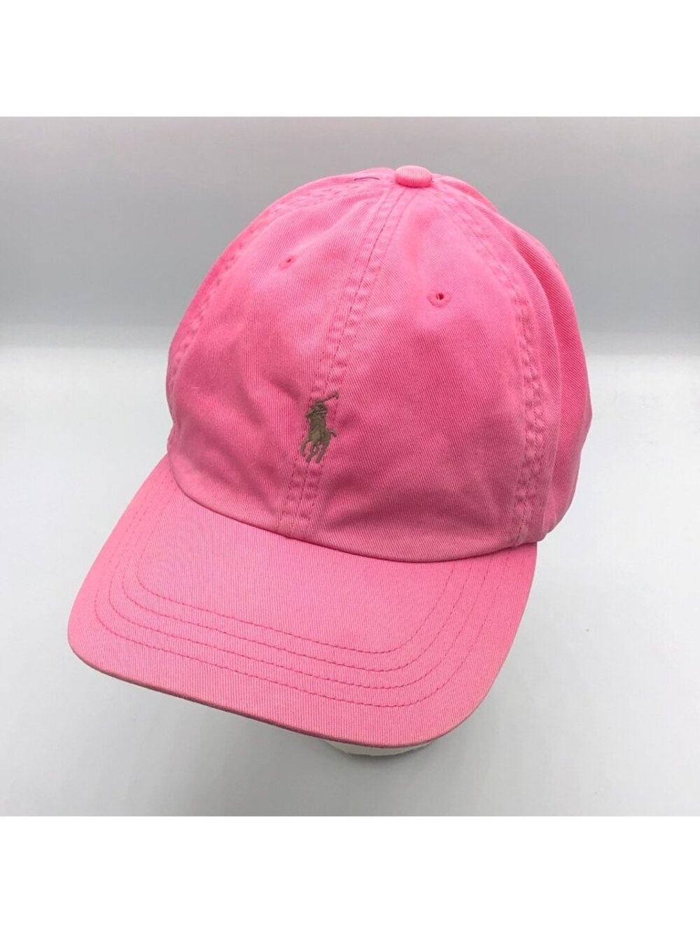 VINTAGE POLO RALPH LAUREN COTTON PINK GREEN LEATHER STRAPBACK HAT CAP TAIWAN